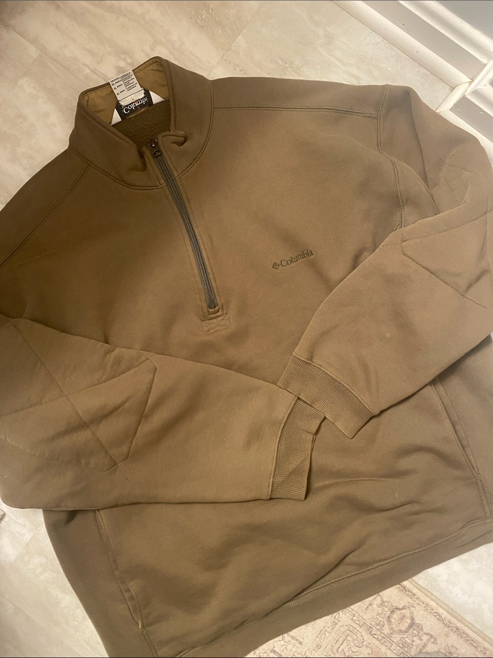 Columbia Quilted Elbow Olive Green Half-Zip Fleece Pullover